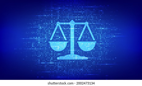 Internet law icon made with binary code. Cyberlaw as digital legal services or online lawyer advice concept. Labor law, Lawyer, Attorney at law. Digital binary data and streaming digital code. Vector.