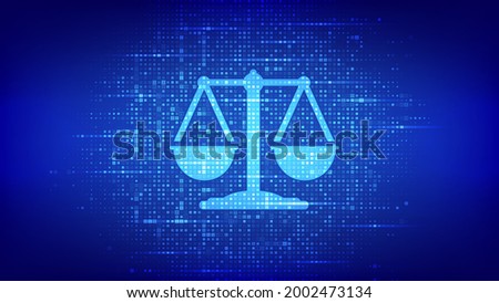 Internet law icon made with binary code. Cyberlaw as digital legal services or online lawyer advice concept. Labor law, Lawyer, Attorney at law. Digital binary data and streaming digital code. Vector.