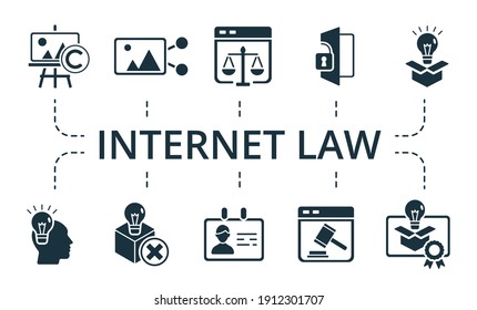 Internet Law icon set. Collection contain pack of pixel perfect creative icons. Internet Law elements set.