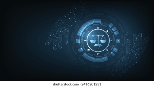 Internet law on a Dark Blue background. Cyber Law as digital legal services Labor law, Lawyer.	