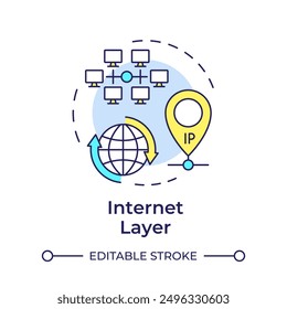 Internet layer multi color concept icon. TCP-IP. IP address. Internet protocol. Telecommunication. Round shape line illustration. Abstract idea. Graphic design. Easy to use in blog post