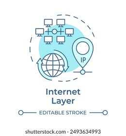 Internet layer soft blue concept icon. TCP-IP. IP address. Internet protocol. Telecommunication. Round shape line illustration. Abstract idea. Graphic design. Easy to use in blog post