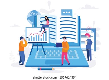 Internet learning, school or university Vector illustration, Online books . 