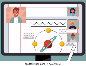 internet learning, the socail distancing, education on internet with computer notebook, the connection with teacher and student by internet, new normal, online learning, distance education, education