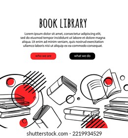 INTERNET LIBRARY BOOKSHOP CONCEPT Bookstore Online Home Education Hand Drawn Vector Banner With Text For Site Various Books For Learning Sketch In Doodle Style