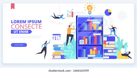 Internet library landing page vector template