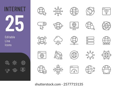 Internet Line Editable Icons set. Vector illustration in modern thin line style of the net related icons: accounting, bookkeeping, distribution, and more. Pictograms and infographics