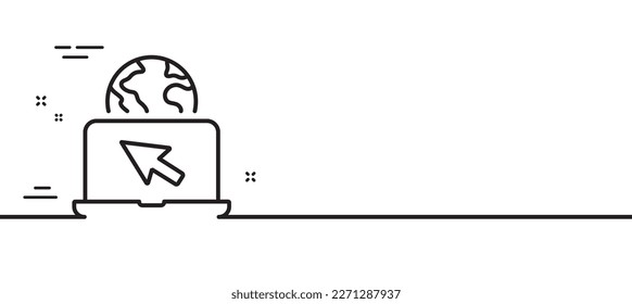 Icono de línea de Internet. Firma web de portátiles. Portátil con símbolo de cursor. Fondo mínimo de la ilustración de línea. Banner de patrón de icono de línea de Internet. Concepto de plantilla web blanca. Vector