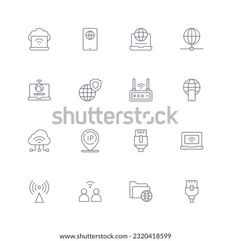 Internet line icon set. Editable stroke. Thin line icon. Containing internet, wireless router, iot, ip, lan, laptop, wireless, network, network cable.