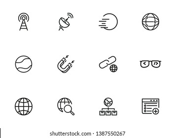 Internet line icon set. Globe, network, satellite. Connection concept. Can be used for topics like communication, broadcasting, modern technology