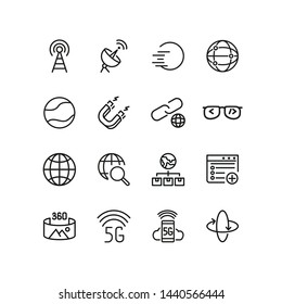 Internet line icon set. Globe, satellite, browser. Communication concept. Can be used for topics like wireless technology, connection, global network