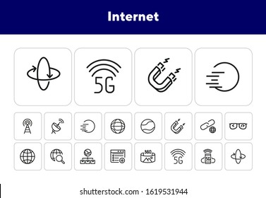 Internet line icon set. Globe, satellite, browser. Communication concept. Can be used for topics like wireless technology, connection, global network