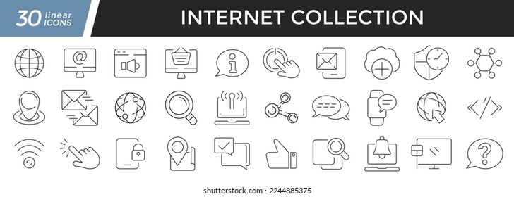 Internet linear icons set. Collection of 30 icons in black