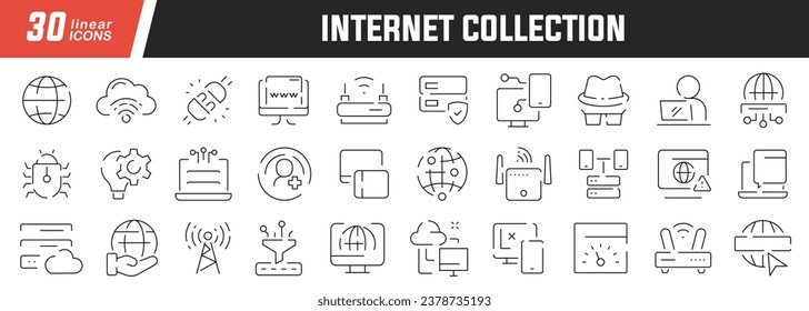 Internet linear icons set. Collection of 30 icons in black