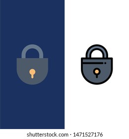 Internet, Lock, Locked, Security  Icons. Flat and Line Filled Icon Set Vector Blue Background