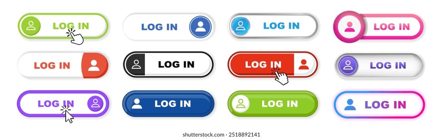 Conjunto de Botones de Iniciar sesión de Internet. Inicio de sesión de etiqueta de icono de signo. Botón de Web sobre fondo transparente. 