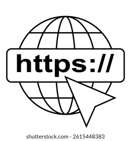 Internet logo with mouse arrow click and image of globe