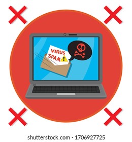 Notificación de malware de Internet en portátiles, ilustración de caricatura vectorial