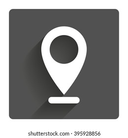 Internet mark icon. Navigation pointer symbol. Position marker sign. Gray flat square button with shadow. Modern UI website navigation.