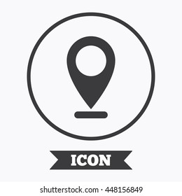 Internet mark icon. Navigation pointer symbol. Position marker sign. Graphic design element. Flat symbol in circle button. Vector