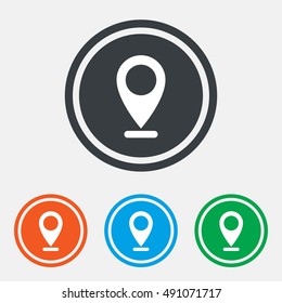Internet mark icon. Navigation pointer symbol. Position marker sign. Graphic design web element. Flat internet mark symbol on the round button. Vector