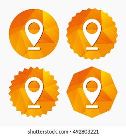 Internet mark icon. Navigation pointer symbol. Position marker sign. Triangular low poly buttons with flat icon. Vector
