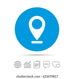 Internet mark icon. Navigation pointer symbol. Position marker sign. Copy files, chat speech bubble and chart web icons. Vector
