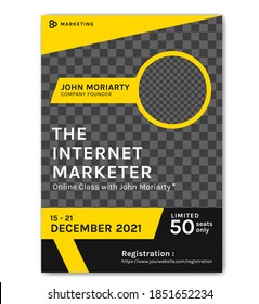 Internet Marketer Online Class Seminar Workshop Event Poster Vector Template Black And Yellow Bold Color Style