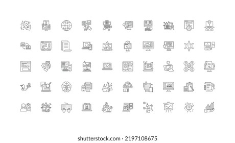 Internet marketing concept illustration, linear icons, line signs set, vector collection