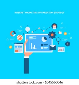 Internet marketing concept - search engine optimization - Business data analytics - Website SEO flat vector with icons