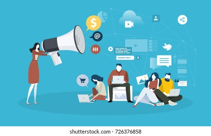 Internet marketing. Flat design people and technology concept. Vector illustration for web banner, business presentation, advertising material.