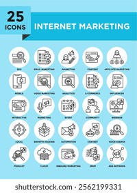 Internet Marketing icon collection set. Containing design online, business, internet, marketing, technology, digital	