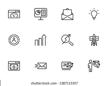 Internet marketing icon set. Line icons collection on white background. Budget, optimization, e-mail. Start-up concept. Can be used for topics like business, management, targeting