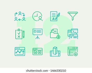 Internet marketing icons. Set of line icons. Work cycle, signing contract, sales funnel. Business development concept. Vector illustration can be used for topics like business, marketing, trade