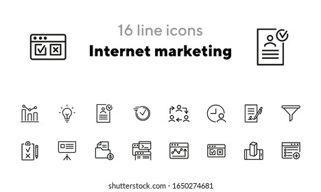 Internet marketing icons. Set of line icons. Work cycle, signing contract, sales funnel. Business development concept. Vector illustration can be used for topics like business, marketing, trade