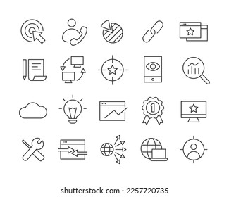 Iconos de marketing en Internet - Línea de vectores. Stroke editable.