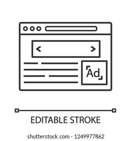 Internet marketing linear icon. Thin line illustration. Display ads. Contextual advertising. Online targeted advertising. Native advertisement. Contour vector isolated outline drawing. Editable stroke