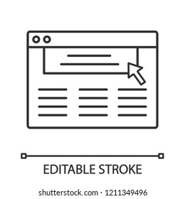 Internet marketing linear icon. Website, webpage. Thin line illustration. Display ads clicking. Contextual advertising. Online marketing. Contour vector isolated outline drawing. Editable stroke
