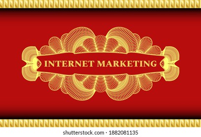 Internet marketing text inside Linear Red and Gold emblem. Traditional exquisite background. Artistic illustration. 