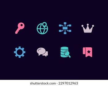 Internet marketing vector icon set. SEO search engine optimisation concept icons. Online commerce strategy.