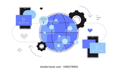 Internet and media content. Data exchange. Globe, communication and connection concept.