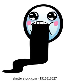 Internet meme with cute sick face. Vomiting black face