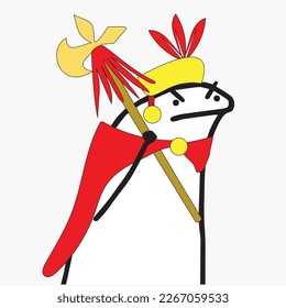 meme de internet, garabatos, dibujo de bastón inca, perú, con cetro, florín