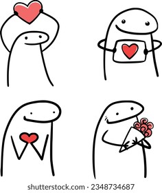 Internet meme flork in various love poses.