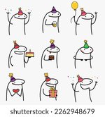 Internet meme, pack of flork for happy birthday. separate vectors