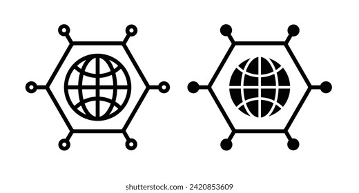 Internet Mesh Line Icon. Global Web Network Icon in Black and White Color.