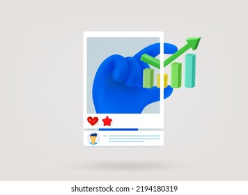 Internet message with hand. Growing business concept. 3d vector concept