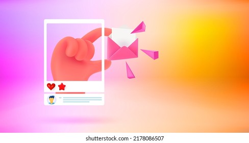Mensaje de Internet con mano. concepto de correo por Internet. Banner vectorial 3d con espacio de copia