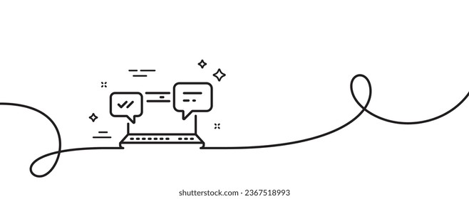 Icono de línea Mensajes de Internet. Una línea continua con curl. Signo de conversación o conversación. Símbolo de comunicación por computadora. cinta de esquema simple de chat por Internet. Patrón de curva de bucle. Vector
