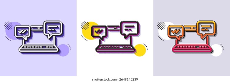 Internet Messages line icon. Halftone dotted pattern. Gradient icon with grain shadow. Chat or Conversation sign. Computer communication symbol. Line internet Chat icon. Various designs. Vector